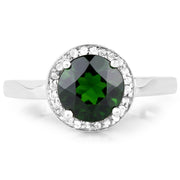 Bids.com 1.92 Carat Genuine Chrome Diopside and White Topaz .925 Sterling Silver Ring Rings