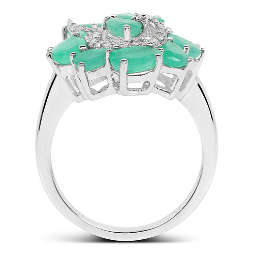 Bids.com 3.57 Carat Genuine Emerald and White Diamond .925 Sterling Silver Ring Rings