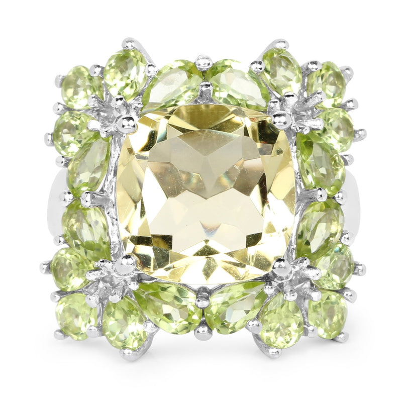 Bids.com 9.38 Carat Genuine Lemon Quartz & Peridot .925 Sterling Silver Ring Rings