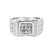 Bids.com .925 Sterling Silver Diamond Accent Miracle-Set 9 Stone Ridged Band Gentlemen's Fashion Ring (I-J Color, I3 Clarity) - Size 10 Rings