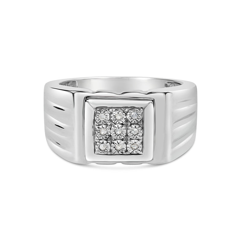 Bids.com .925 Sterling Silver Diamond Accent Miracle-Set 9 Stone Ridged Band Gentlemen's Fashion Ring (I-J Color, I3 Clarity) - Size 10 Rings