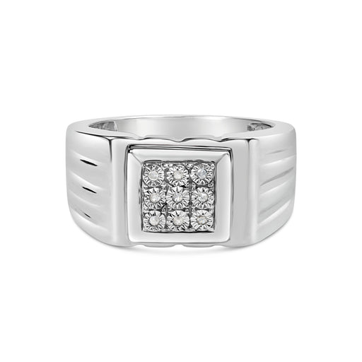 Bids.com .925 Sterling Silver Diamond Accent Miracle-Set 9 Stone Ridged Band Gentlemen's Fashion Ring (I-J Color, I3 Clarity) - Size 10 Rings