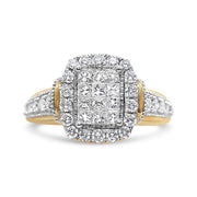 Bids.com 14K Yellow and White Gold 1.00 Cttw Princess and Round Cut Emerald Shaped Halo Diamond Cluster Ring (SI1-SI2 Clarity, H-I Color) - Size 7 Rings