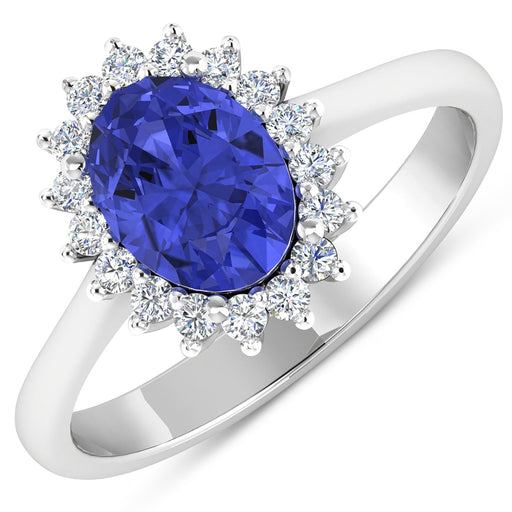Bids.com 1.92 Carat Genuine Tanzanite and White Diamond 14K White Gold Ring Rings