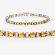 Bids.com 12.33 Carat Genuine Orange Sapphire and White Diamond 14K White Gold Bracelet Bracelets