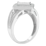 Bids.com .925 Sterling Silver 1/3 Cttw Invisible Set Princess-Cut Diamond Rhombus and Beaded Halo Ring (H-I Color, SI1-SI2 Clarity) - Ring Size 7 Rings