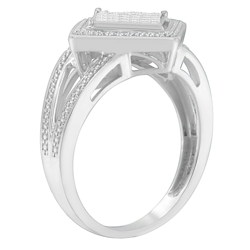 Bids.com .925 Sterling Silver 1/3 Cttw Invisible Set Princess-Cut Diamond Rhombus and Beaded Halo Ring (H-I Color, SI1-SI2 Clarity) - Ring Size 7 Rings