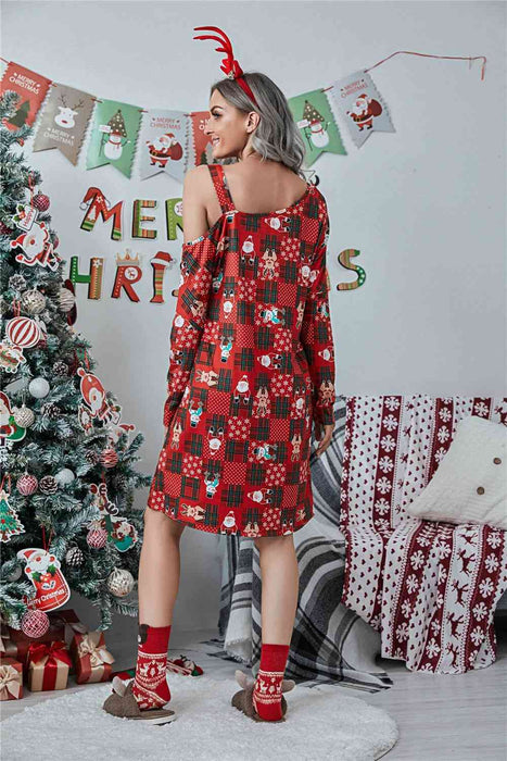 Christmas Asymmetrical Neck Long Sleeve Dress by VYSN