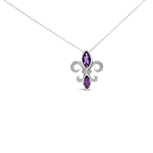 Bids.com .925 Sterling Silver Purple Amethyst Marquise and Diamond Accent Fleur De Lis Pendant Necklace (H-I Color, SI1-SI2 Clarity) - Size 18" Necklaces