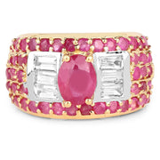 Bids.com 4.23 Carat Glass Filled Ruby and White Topaz .925 Sterling Silver Ring Rings