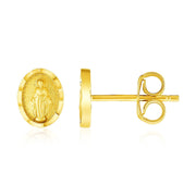 Bids.com 14k Yellow Gold Oval Religious Medallion Post Earrings Earrings