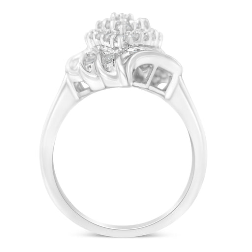 Bids.com .925 Sterling Silver Â¾ Cttw Round and Baguette Cut Diamond Stair-Stepped Cluster Waterfall Cocktail Ring (I-J Color, I2-I3 Clarity) - Size 6 Rings