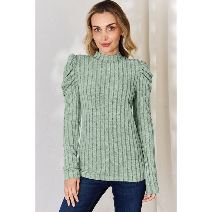 Basic Bae Ribbed Mock Neck Puff Sleeve T-Shirt