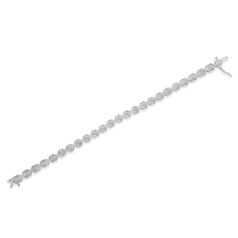 Bids.com .925 Sterling Silver 1/10 cttw Miracle-Set Round-Cut Diamond "X" Link Tennis Bracelet (I-J color, I2-I3 clarity) - 7.25" Bracelets White Smoke White.Sterling Silver / 7.25