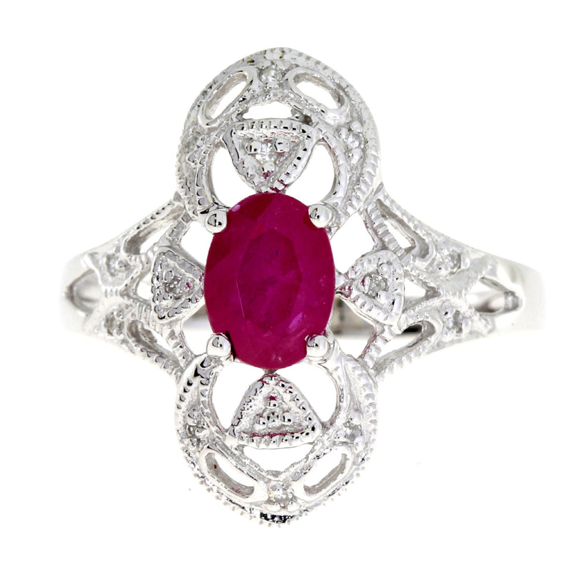 Bids.com 1.05ct Ruby Diamond Ring 10KT White Gold Rings