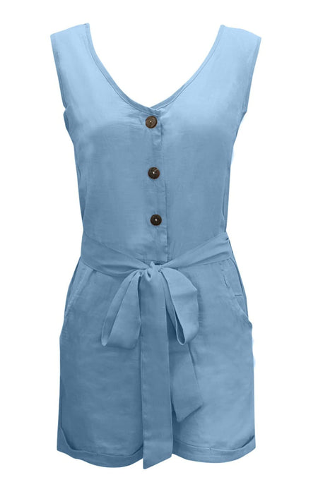 Tied V-Neck Sleeveless Romper with Pockets