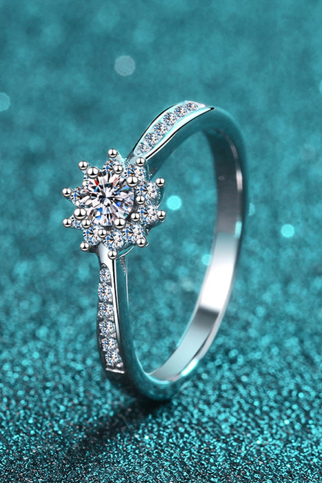 Moissanite Rhodium-Plated Snowflake Ring