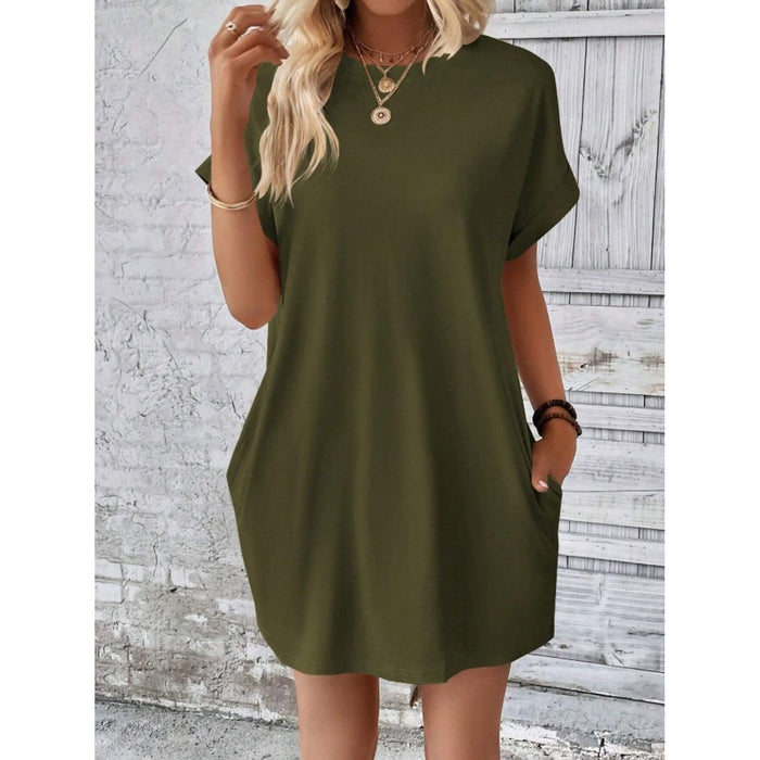 Pocketed Round Neck Short Sleeve Dress