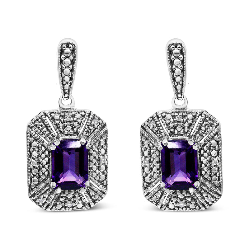 Bids.com .925 Sterling Silver Diamond Accent and 7x5mm Purple Amethyst Stud Earrings (I-J Color, I2-I3 Clarity) Earrings