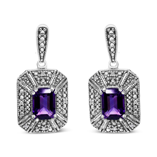Bids.com .925 Sterling Silver Diamond Accent and 7x5mm Purple Amethyst Stud Earrings (I-J Color, I2-I3 Clarity) Earrings