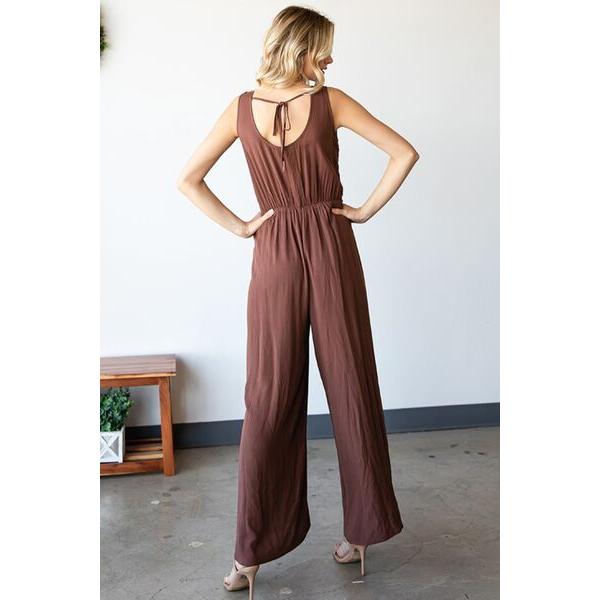 First Love Tie Back Sleeveless Slit Wide Leg Jumpsuit