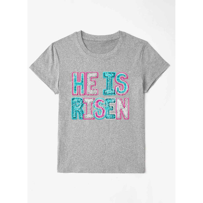 He Is Risen Sequin Round Neck T-Shirt