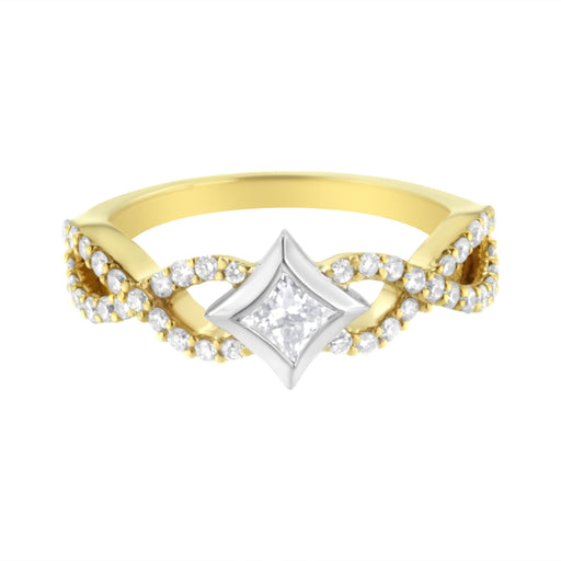 Bids.com 10K Two Tone Color 5/8 Cttw Diamond Kite and Twist Shank Ring (H-I Color,SI2-I1 Clarity) Rings