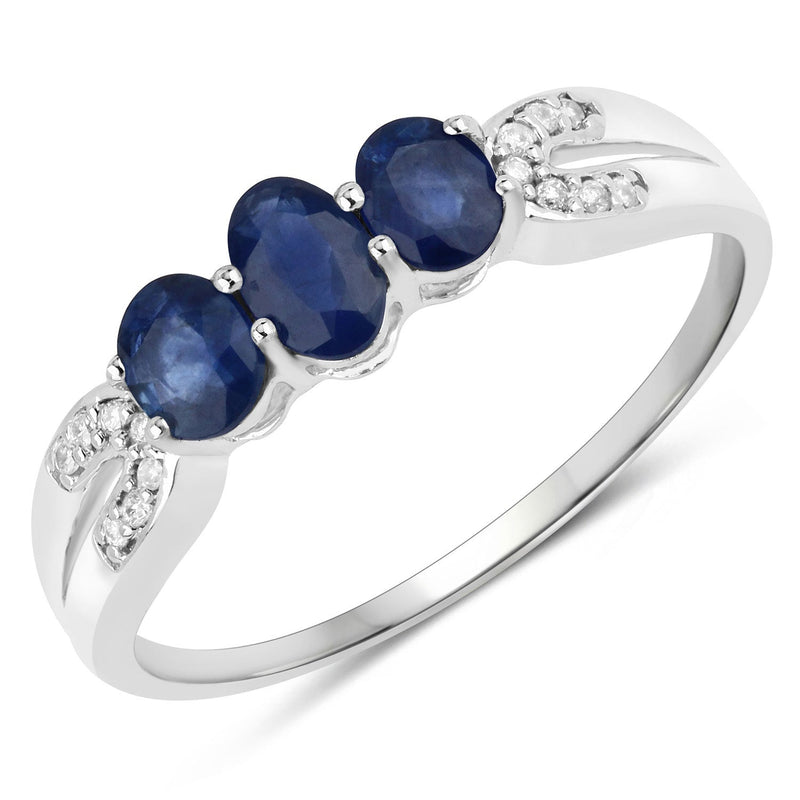 Bids.com 0.73 Carat Genuine Blue Sapphire and White Diamond 14K White Gold Ring Rings