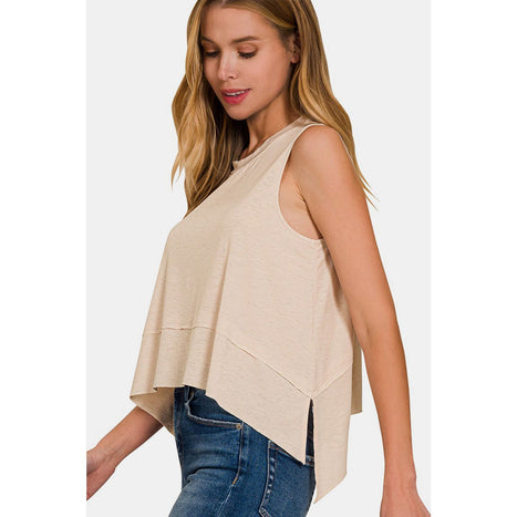 Zenana Exposed Seam Slit Round Neck Tank