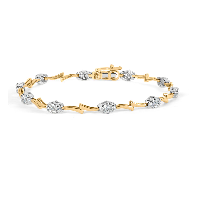 Bids.com 10K White and Yellow Gold 1.00 Cttw Diamond Oval Shaped Cluster Link  Bracelet (I-J Color, SI2-I1 Clarity) - 7" Inches Bracelets