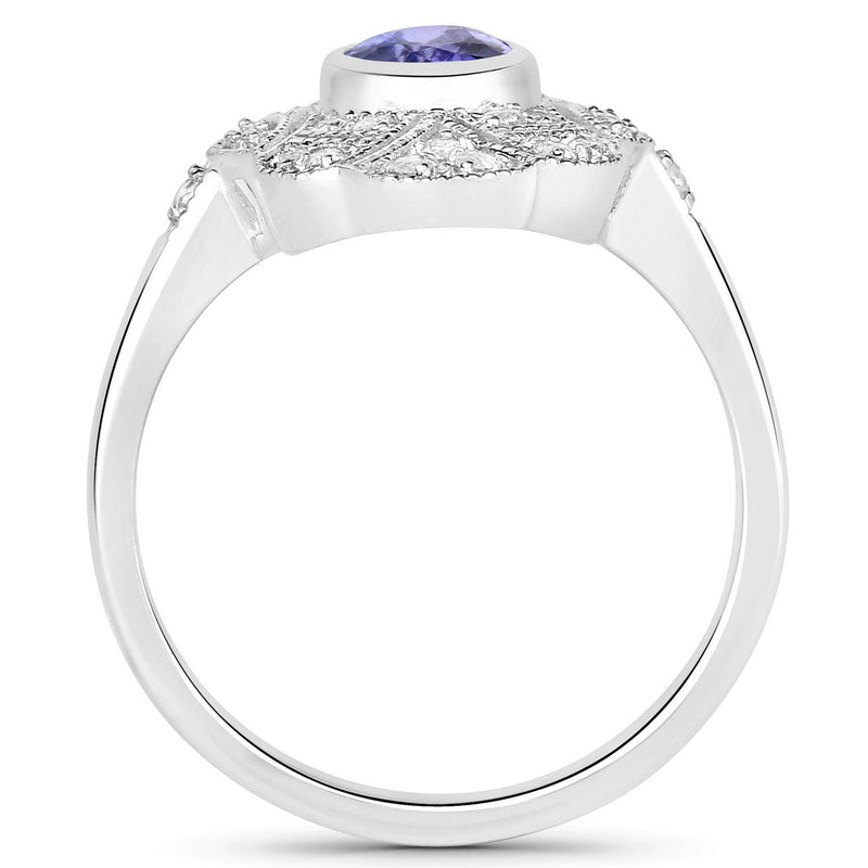 Bids.com 1.17 Carat Genuine Tanzanite and White Topaz .925 Sterling Silver Ring Rings