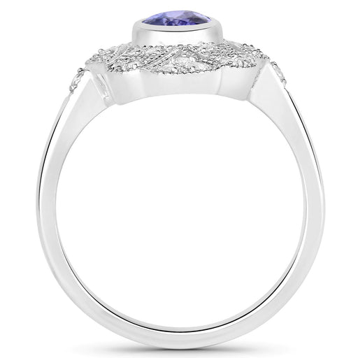 Bids.com 1.17 Carat Genuine Tanzanite and White Topaz .925 Sterling Silver Ring Rings