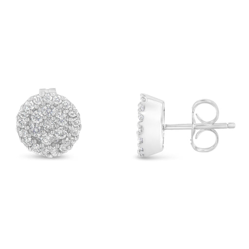 Bids.com 14K White Gold 1/2 Cttw Brilliant-Cut Diamond Halo-Style Cluster Round Button Stud Earrings (H-I Color, I1-I2 Clarity) Earrings