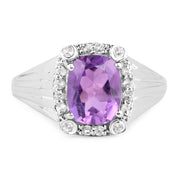 Bids.com 2.13 Carat Genuine  Amethyst and White Topaz .925 Sterling Silver Ring Rings
