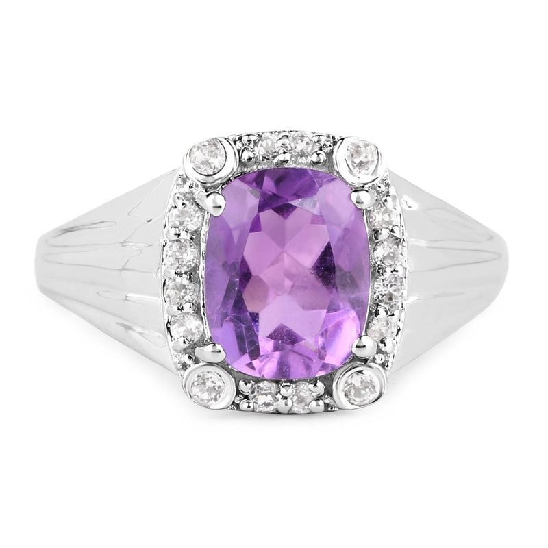 Bids.com 2.13 Carat Genuine  Amethyst and White Topaz .925 Sterling Silver Ring Rings