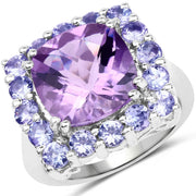 Bids.com 6.63 Carat Genuine Amethyst and Tanzanite .925 Sterling Silver Ring Rings