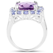Bids.com 6.63 Carat Genuine Amethyst and Tanzanite .925 Sterling Silver Ring Rings