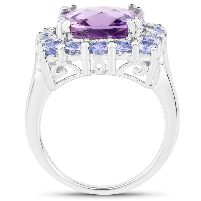 Bids.com 6.63 Carat Genuine Amethyst and Tanzanite .925 Sterling Silver Ring Rings