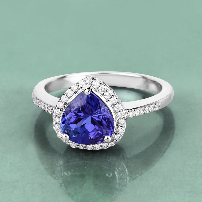 Bids.com 2.33 Carat Genuine Tanzanite and White Diamond 14K White Gold Ring Rings