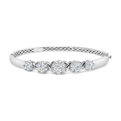 Bids.com 14K White Gold 2 1/2 Cttw Diamond Graduating Floral Cluster Bangle Bracelet (H-I Color, SI1-SI2 Clarity) - Fits Wrists up to 7.25" Bracelets
