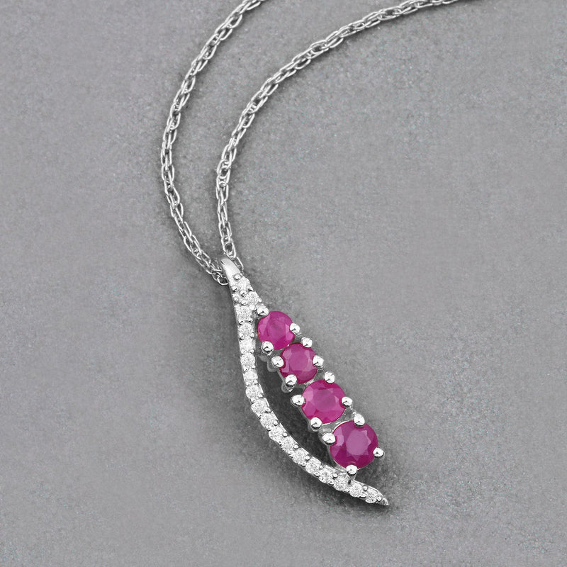 Bids.com 0.43 Carat Genuine Ruby and White Diamond 14K White Gold Pendant Pendants