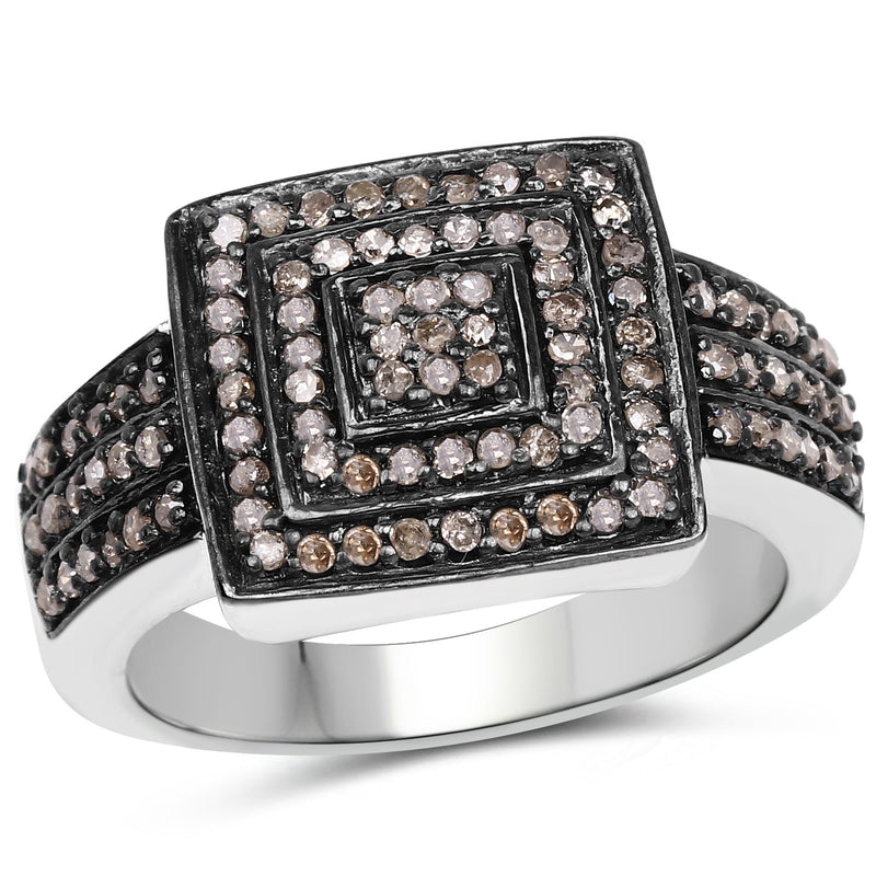 Bids.com 0.42 Carat Genuine Champagne Diamond .925 Sterling Silver Ring Rings