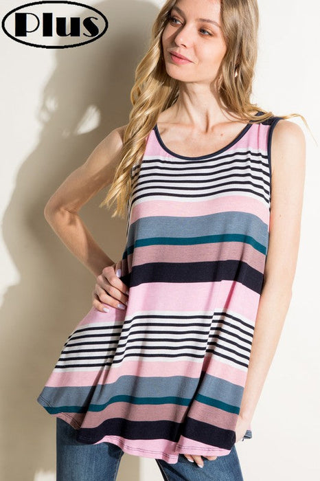 Plus Multi Stripe Jersey Tank Top