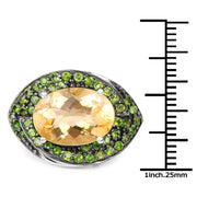 Bids.com 6.11 Carat Genuine Citrine and Chrome Diopside .925 Sterling Silver Ring Rings