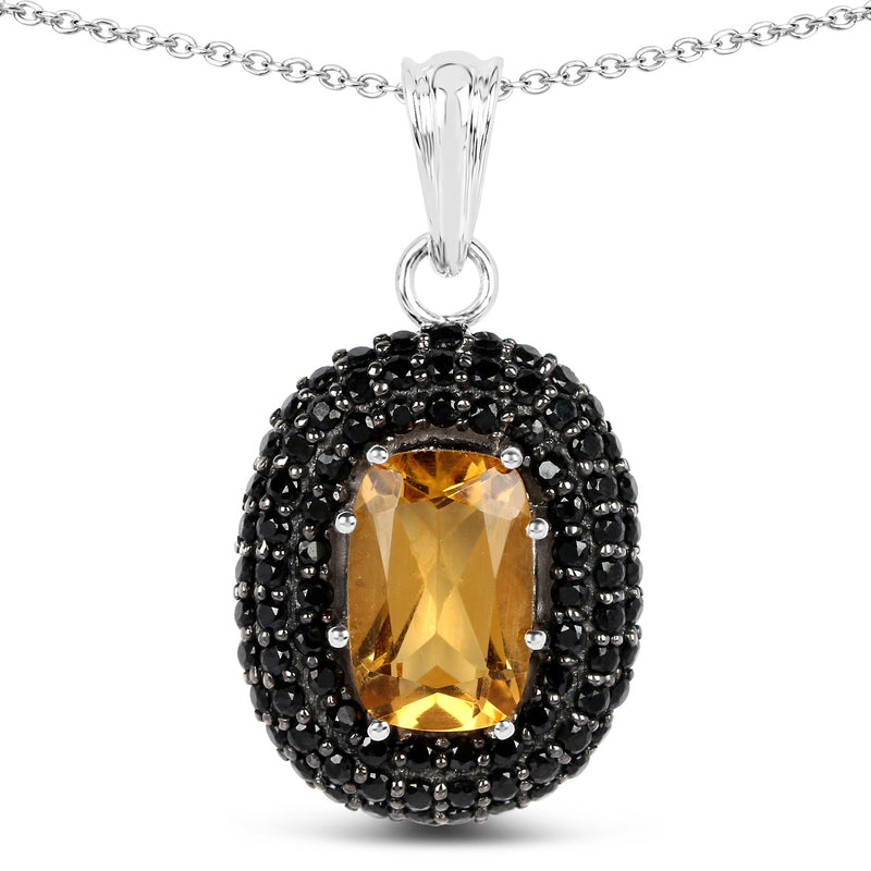 Bids.com 5.85 Carat Genuine Citrine and Black Spinel .925 Sterling Silver Pendant Pendants