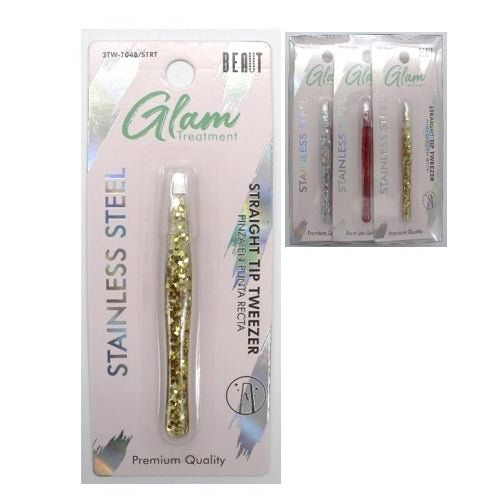 VIP Extensions BEAUT GLAM TREAT STAIN STEEL TWEEZER GLIT - STRAIGHT TIP Eyelash Accessories