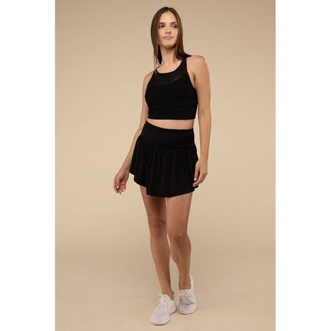 Wide Band Tennis Skirt with Zippered Back Pocket