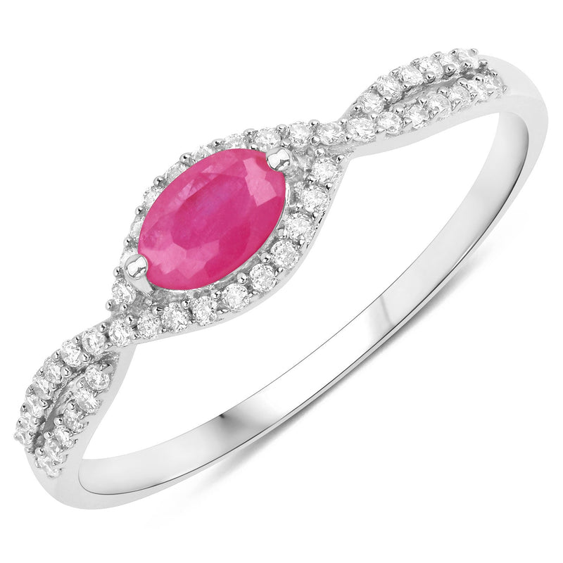 Bids.com 0.40 Carat Genuine Ruby and White Diamond 14K White Gold Ring Rings
