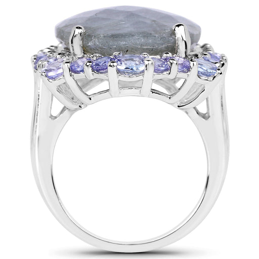 Bids.com 13.99 Carat Genuine Labradorite and Tanzanite .925 Sterling Silver Ring Rings