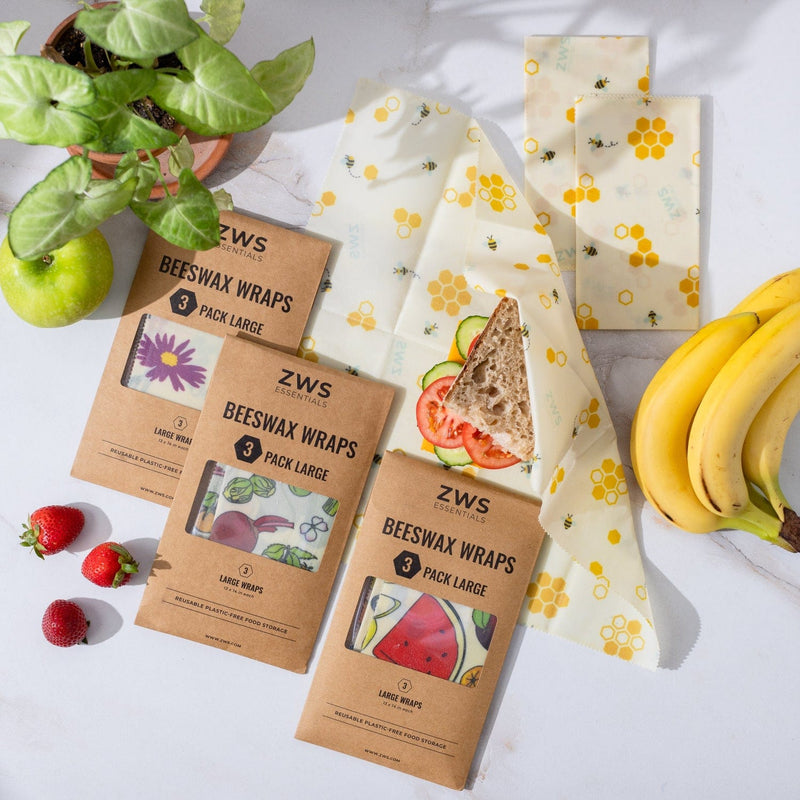 ZeroWasteStore.com Beeswax Wraps Food Wraps Light Gray Fruit / 3-Pack Large,Veggies / 3-Pack Large